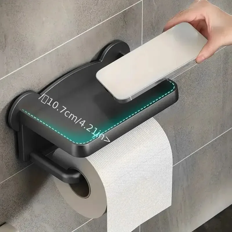 Punch Free Wall Mounted Tissue Storage Rack Paper Roll Shelf Holder Restroom Box Shelve Multi Functional Phone Placement Toilet image 3
