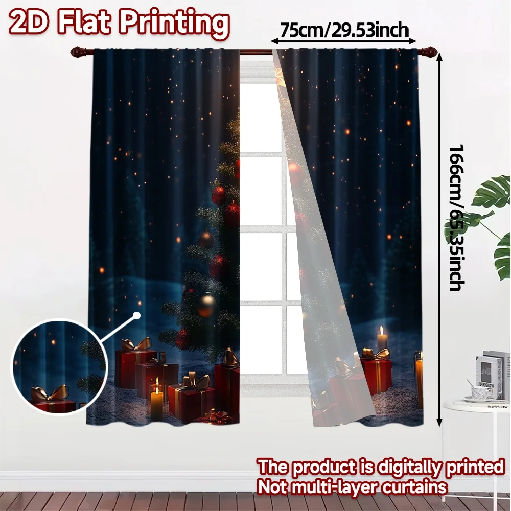 2pcs,Curtains Christmas Tree Gifts Candles Star (3) Minimalist Popular Curtains Polyester Curtains All Seasons Perfect for