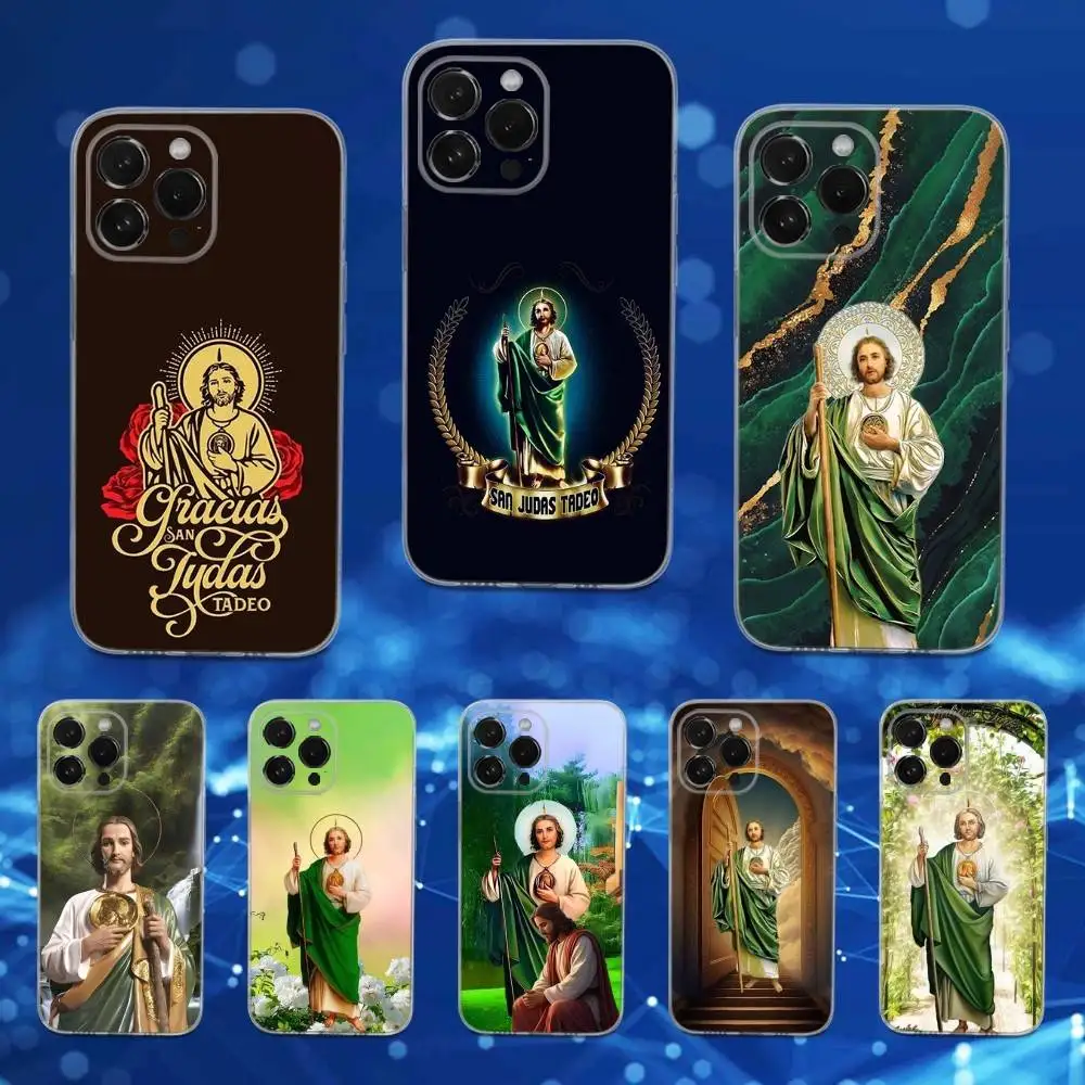 

San Judas Tadeo Religious Case For iPhone Max,14,16,X,13,XR,SE,12,15,Pro,17,Plus,11,XS,Mini Transparent Soft Cover