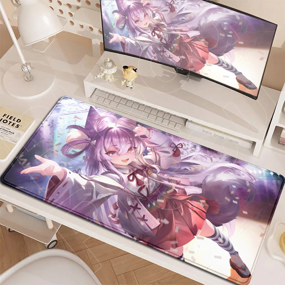 Locking Edge Natural Rubber Desk Carpet Large Notebook Keyboard decoration Mat Kawaii Girl Tenko Shibuki Stellive Anime Mousepad