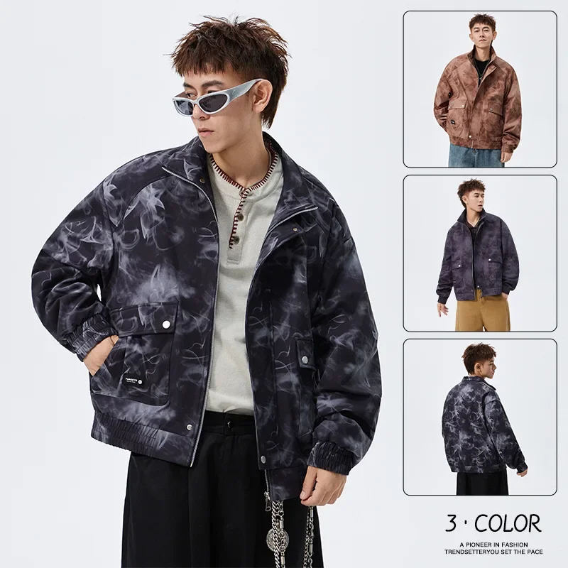 

Loose Fit Men's Jacket M-8XL Spring Autumn Graffiti Hue Print Casual Long Sleeve Open Lapel Collar Gold Flowing Overcoat