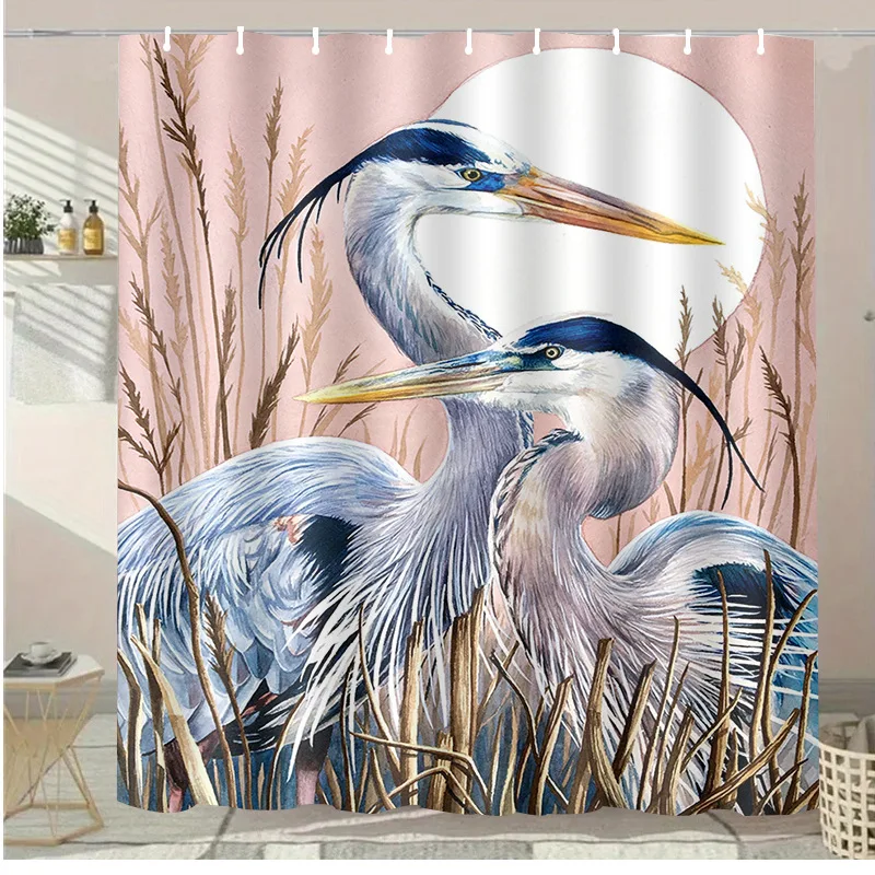 

Окрашенная моющаяся грязеотталкивающая занавеска для душа Blue Heron, насадка для душа, водонепроницаемая полиэстеровая занавеска для ванны для домашнего декора