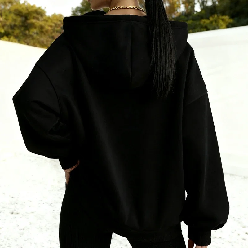 في عام 2025، سترة رياضية نسائية عصرية ورائعة بأكمام طويلة ولون سادة، سترة فضفاضة وغير رسمية للنساء #3