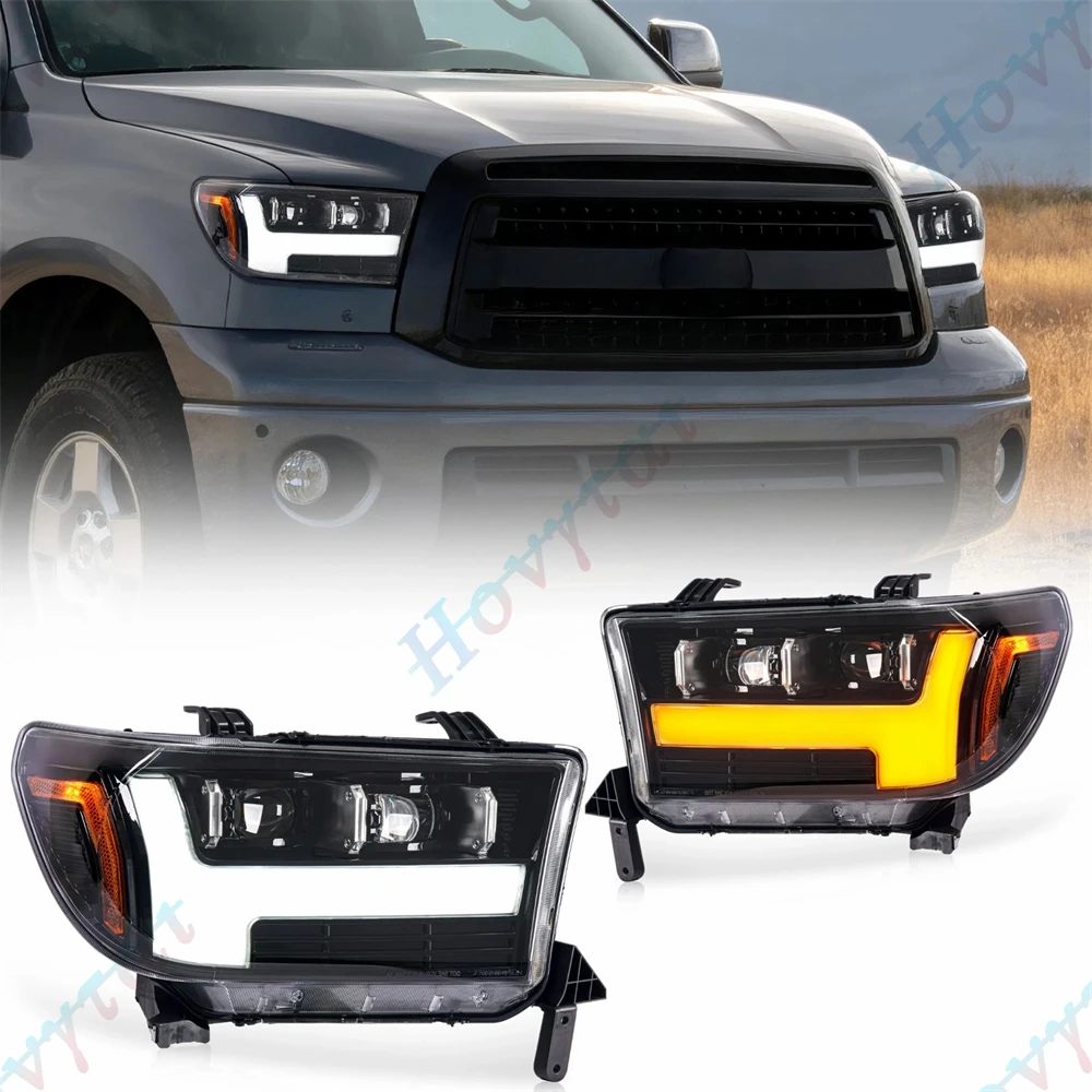 Pair LED Headlights For 2007 - 2013 Toyota Tundra Pickup 2008-2017 Sequoia LED Headlamps Front Lamps Turn Signal Lights Assembly
