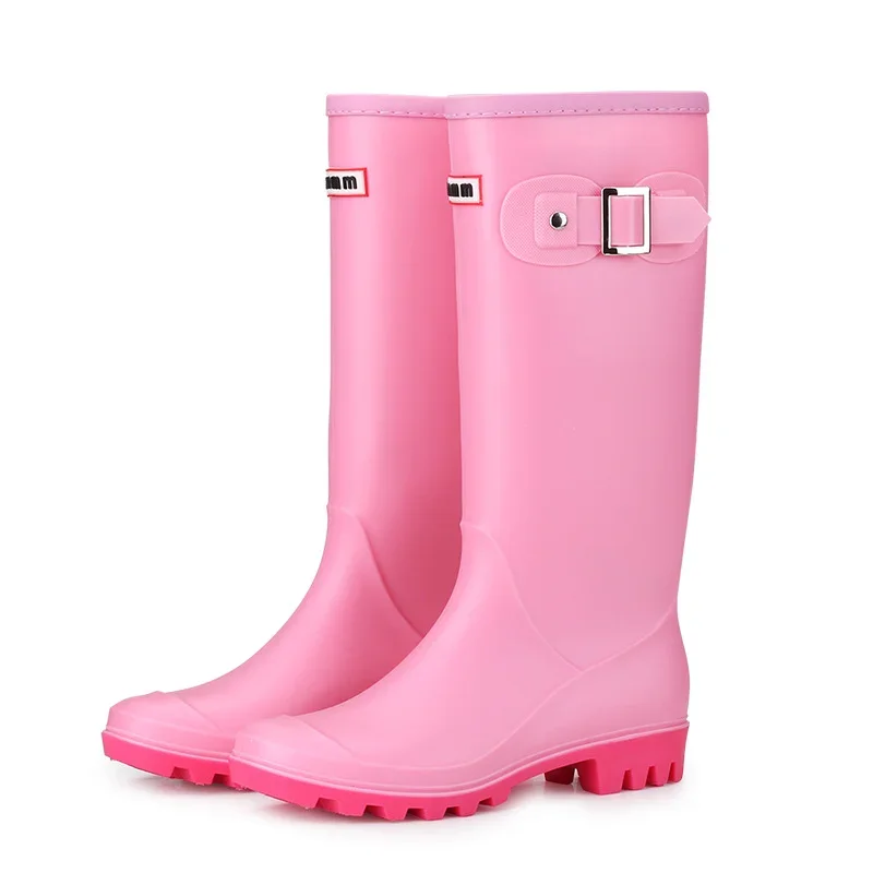 Hot Fashion Rainboots Women Knee-High Water Boots Buckle Long Tube High-grade Waterproof Shoes Womens Rubber PVC Rain Boots 2022