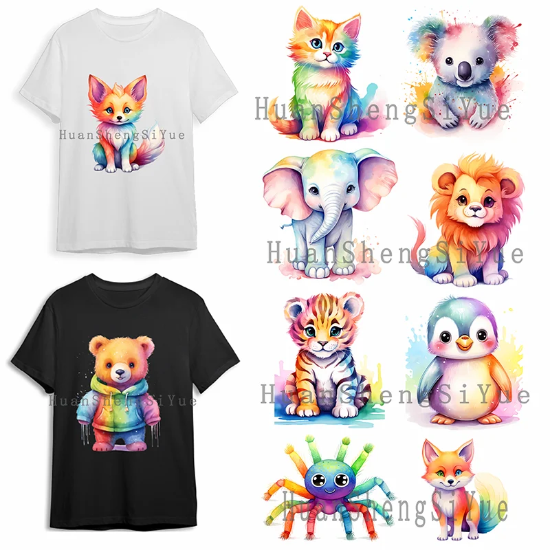 Kids Rainbow Critters Ironing Sticker Clothes DTF Fashion T-shirt Hoodie DIY Jacket Patch Hot Paste Paper