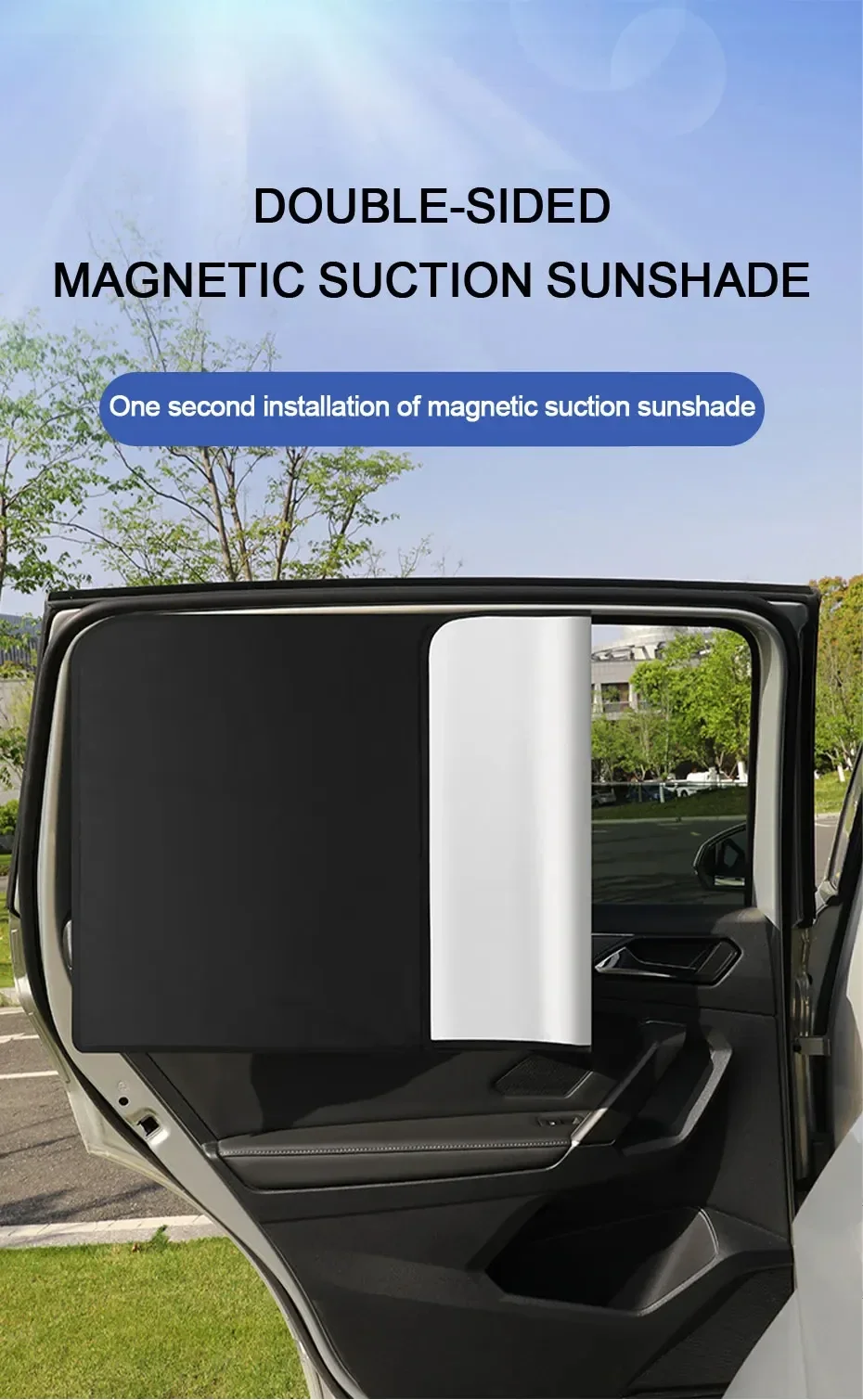 2 Stück Magnetische Auto-Seitenfenster-Sonnenschutz UV-Block Sichtschutzvorhang Blendschutz Wärmeisolierung Vorder- und Heckscheibe Auto-Zubehör – Detail 3