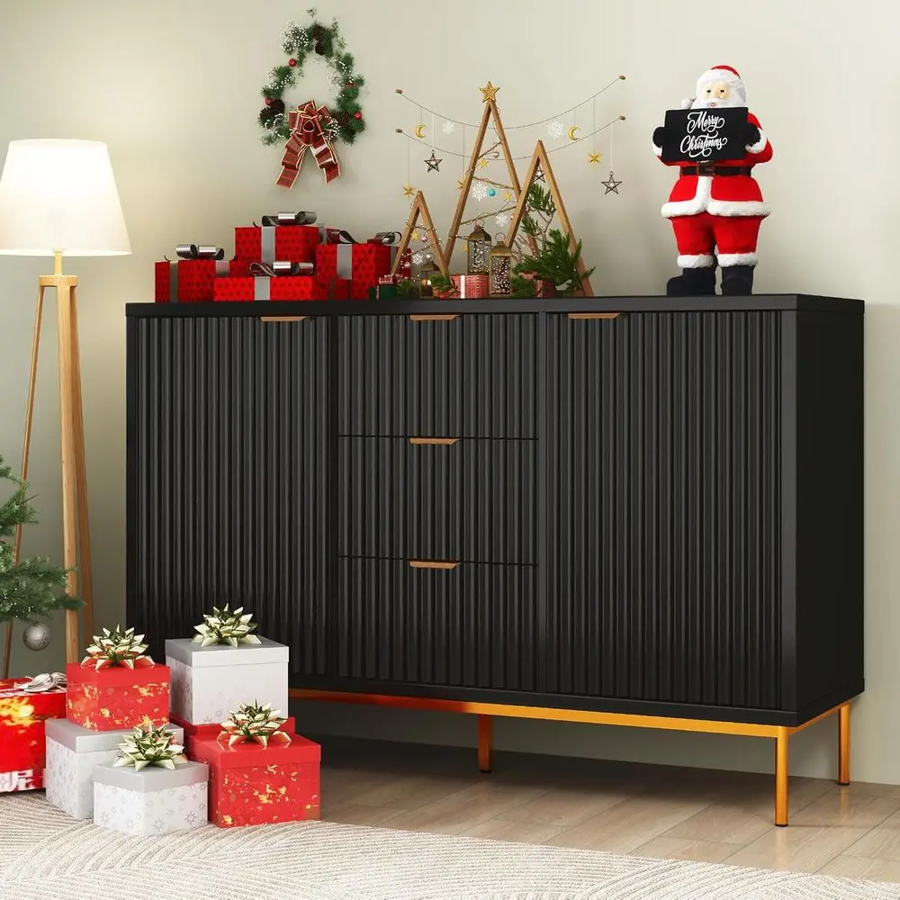 

Черный тумба-буфет с кофейным столиком и 2 дверцами для кухни, гостиной, столовой