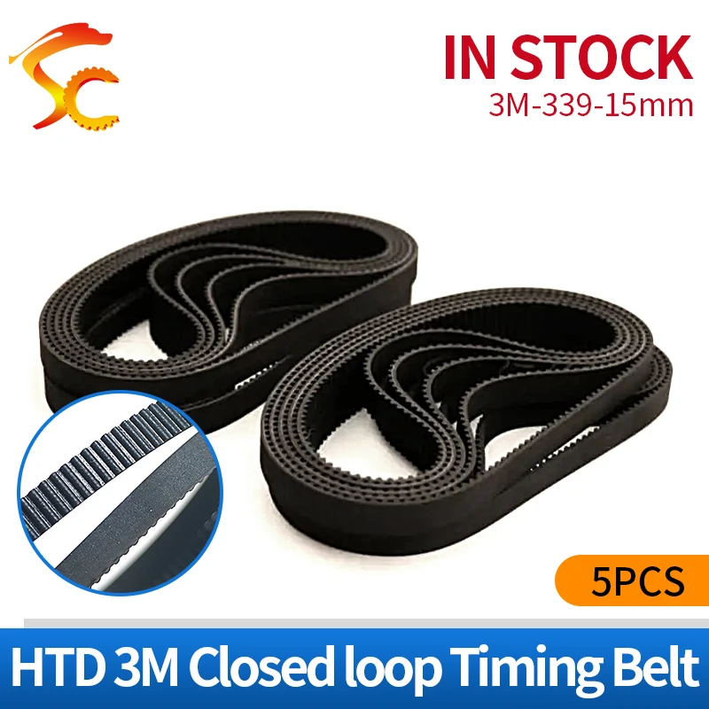 

5PCS/LOT HTD 3M rubber transmission belt 3M 339 width 15mm length 339mm teeth 113 HTD 3M-339-15 Arc teeth HTD3M belt