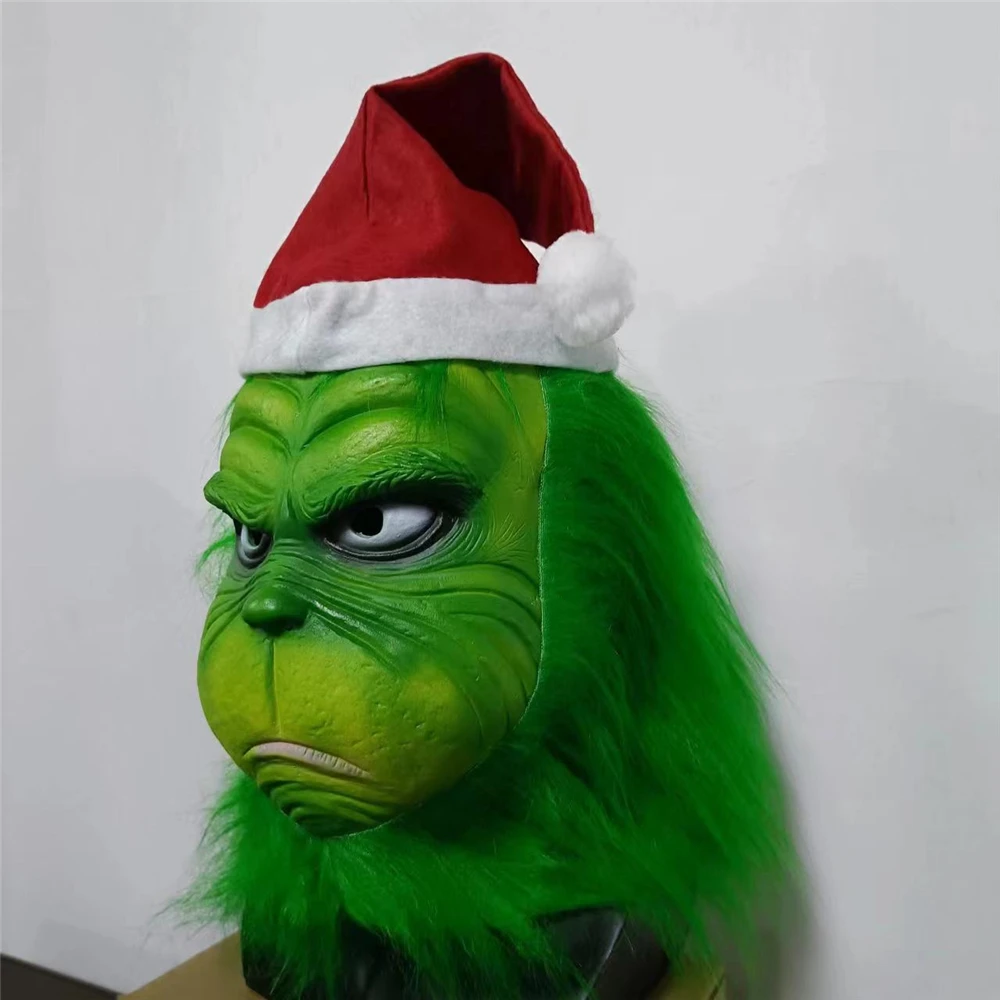 Green Haired Monster Mask Green Fur Monster Cosplay Masque Halloween Mask Anime Latex Headgear Glove Green Grinch Masks