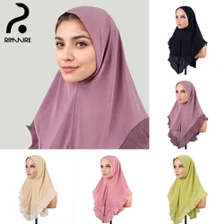 Purple Hijab for Women Elegant Lace Muslim Instant Turban High Quality Solid Headscarves Ladies Shawl Headwrap Wholesale RIMAIRE