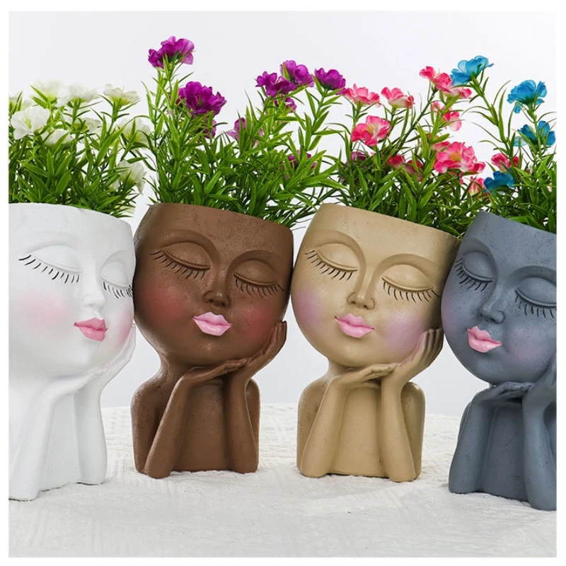 Creative Fashion Garden Face Gill Pot Resin Decoration Family Desktop Villa Balcony Courtyard Decorative Doll Fleshy Flower Pot