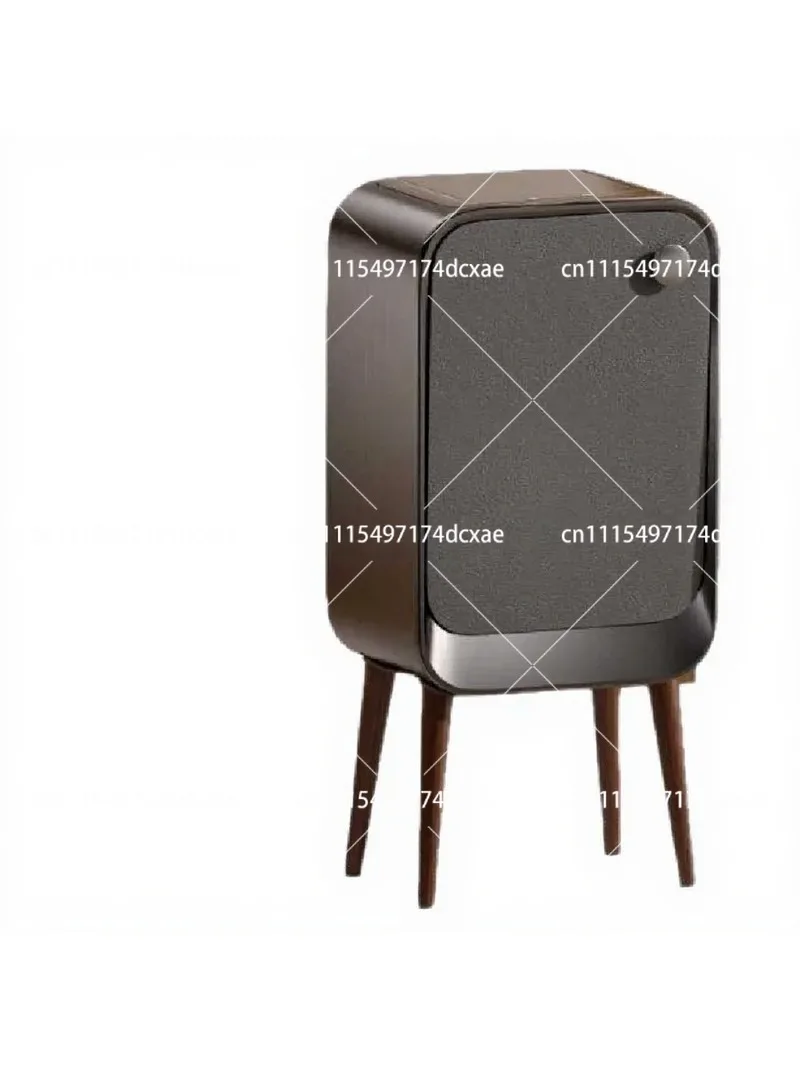Smart Sensor Trash Can Dual Open Lid Side Opening High Foot Wood Grain Leather Living Room Bin