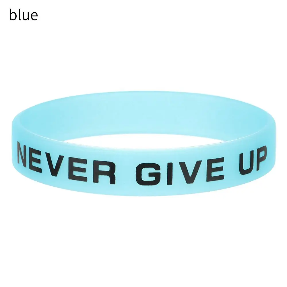 Motivational Friendship Silicone Wristband Men Women Never Give Up Sport Cuff Bangle Luminous Rubber Bracelet