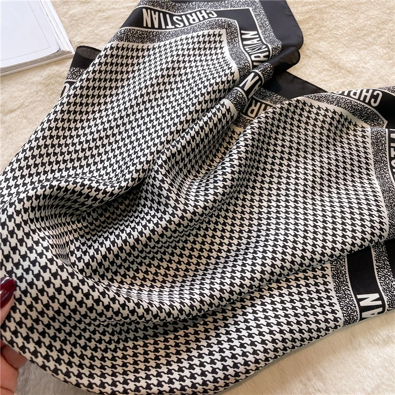 Luxury Fashion 70cm Satin Square Silk Scarf for Women Hair Hand Neckerchief Wrist Hijab Wraps Lady Shawl Ribbon Bandana