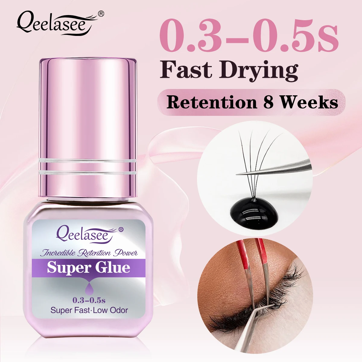 Qeelasee 0.3-0.5s Fast Dry Lash Extension Glue 5ml Professional Mild Waterproof Eyelash Bonder Makeup Tool Lash Adhesive OEM