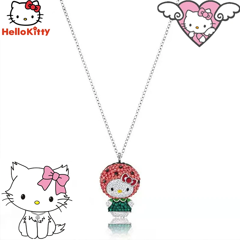 

2022 New Hello Kittys Alloy Necklace Sanrios Anime Kawaii Crystal Fashion Watermelon Style Pendant Clavicle Chain Christmas Gift