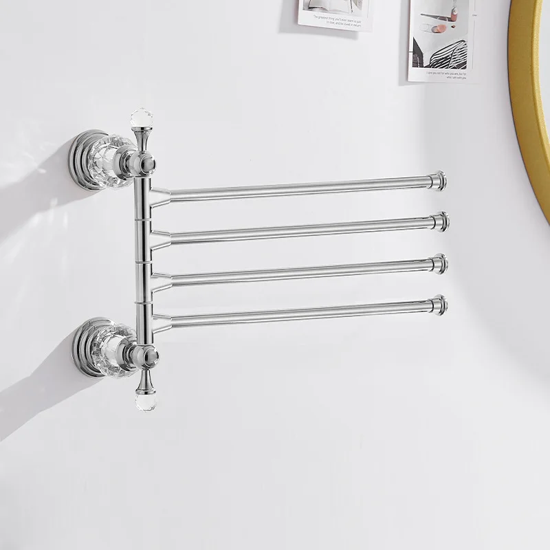 European-style Rotating Towel rack Bathroom Stainless Steel movable towel bar towel hanging rod multi-rod Gold Crystal Bath Acce