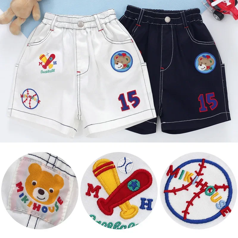 2023 Boys Cute Shorts Summer New Cartoon Bear Grandpa Plane Badge Baseball Embroidered Shorts