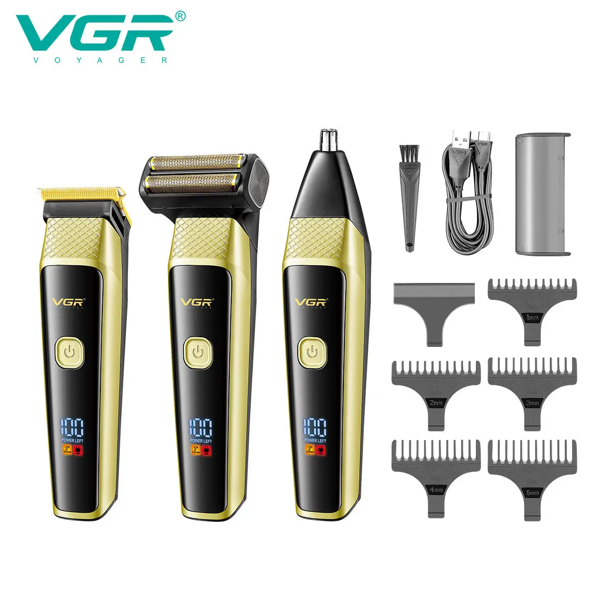 VGR  Electric 3 in 1 Hair Clipper Barber Shaver Men Rechargeable Dual Knife Net Two Speed multifunction LED Display VGR V-366