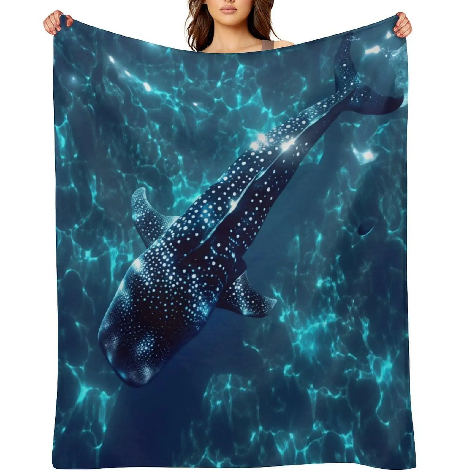 Ocean Ripple Blanket Whale Shark Water Print Throw Couch Cover Realistic Marine Animal Fleece Blankets Living Room Sofa Bedding