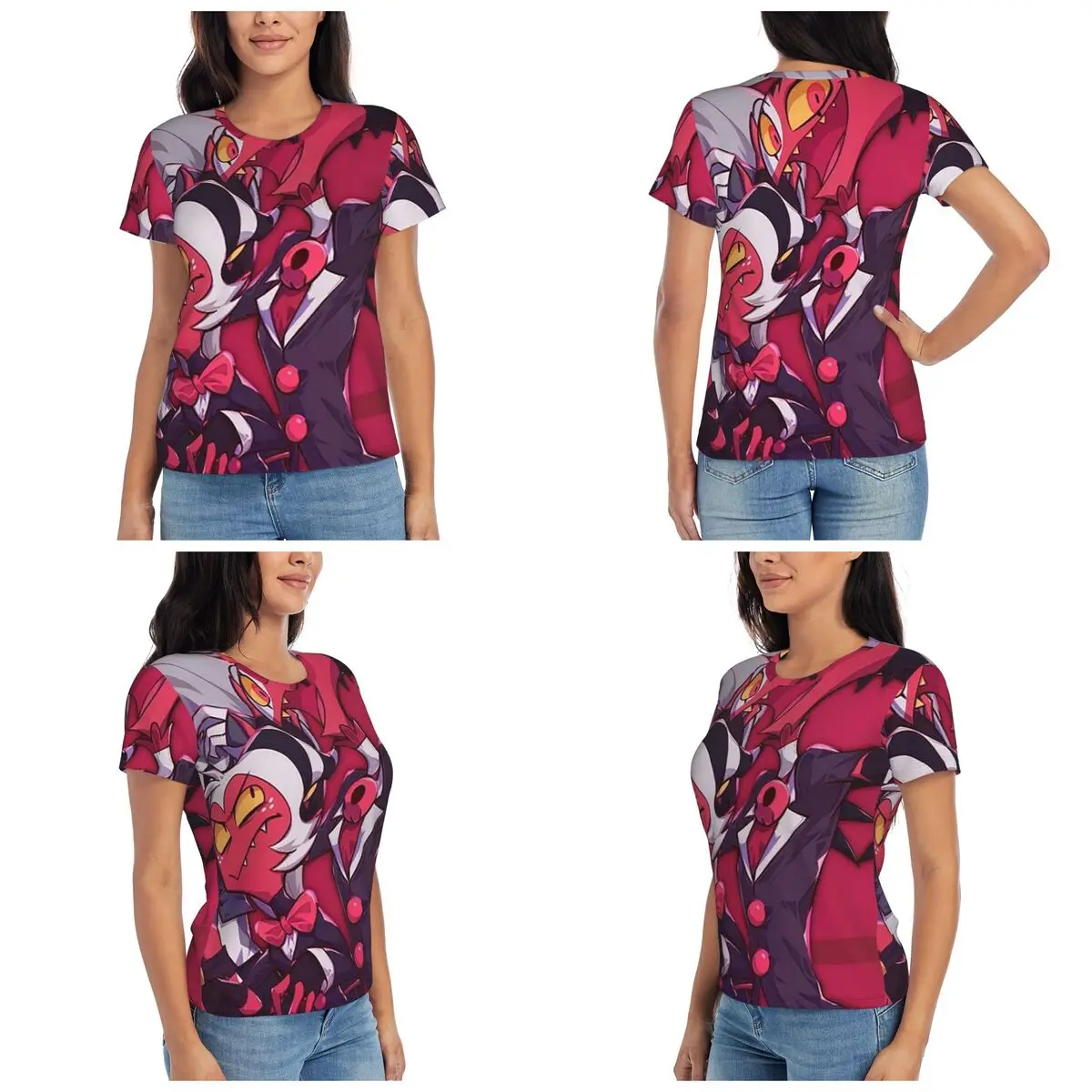 Loona Collage Helluva Boss Anime T-Shirt Women Short Sleeve T Shirts O-Neck Clothes Cotton Summer Tees Streetwear