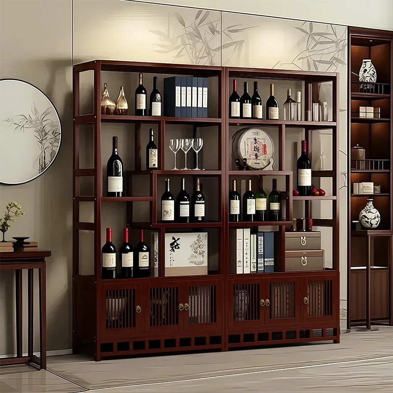 Mid Century Retro Wine Cabinet Shelves Living Room Mobile Bar Cabinet Luxury Wall Tall Decoration Vitrina Furniture For Room