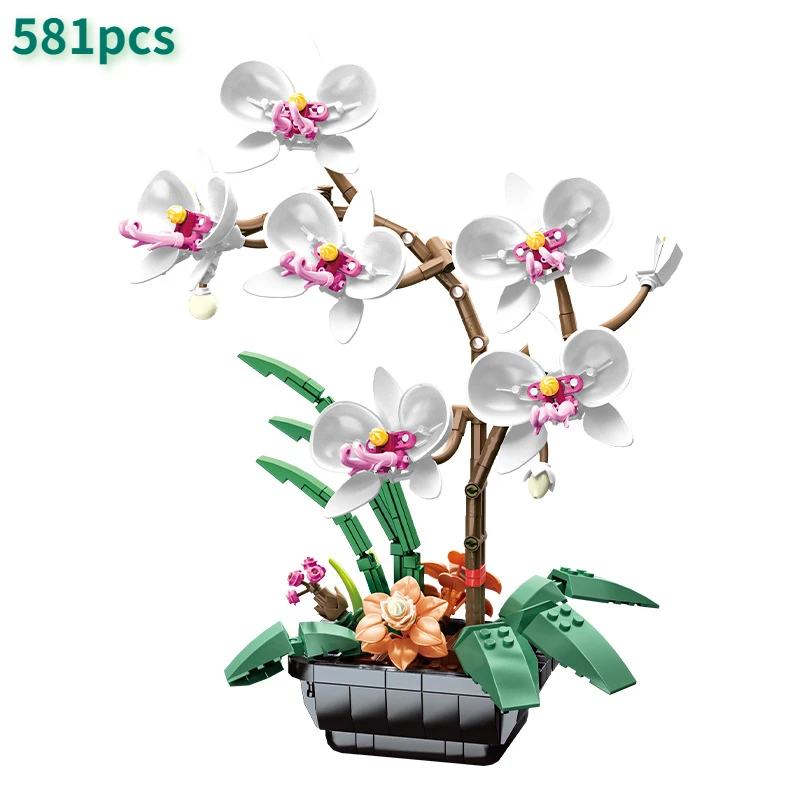 Butterfly, orchid, potted plant, building block bouquet, eternal flower, living room decoration, assembly of building block toys