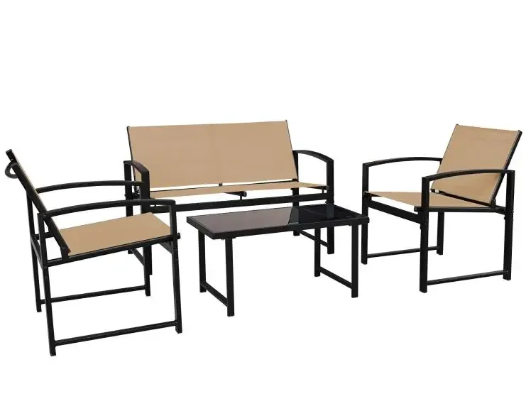 

Cheap wholesale steel 4 pieces Garden table and chair coversation Sofa Set with glass table sofa outdoor