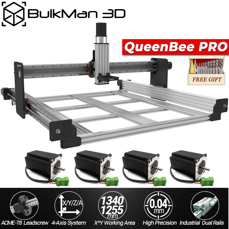 BulkMan3D QueenBee PRO CNC Engraver Screw Drive 4-Axis Precise CNC Router Machine for Carving Cutting Wood Metal Acrylic Plastic