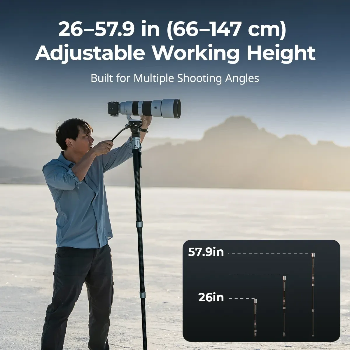 SmallRig 147cm One Click Open Carbon Fiber Hydraulic Monopod with Quick Release Base for DSLR Camera Stand 6284