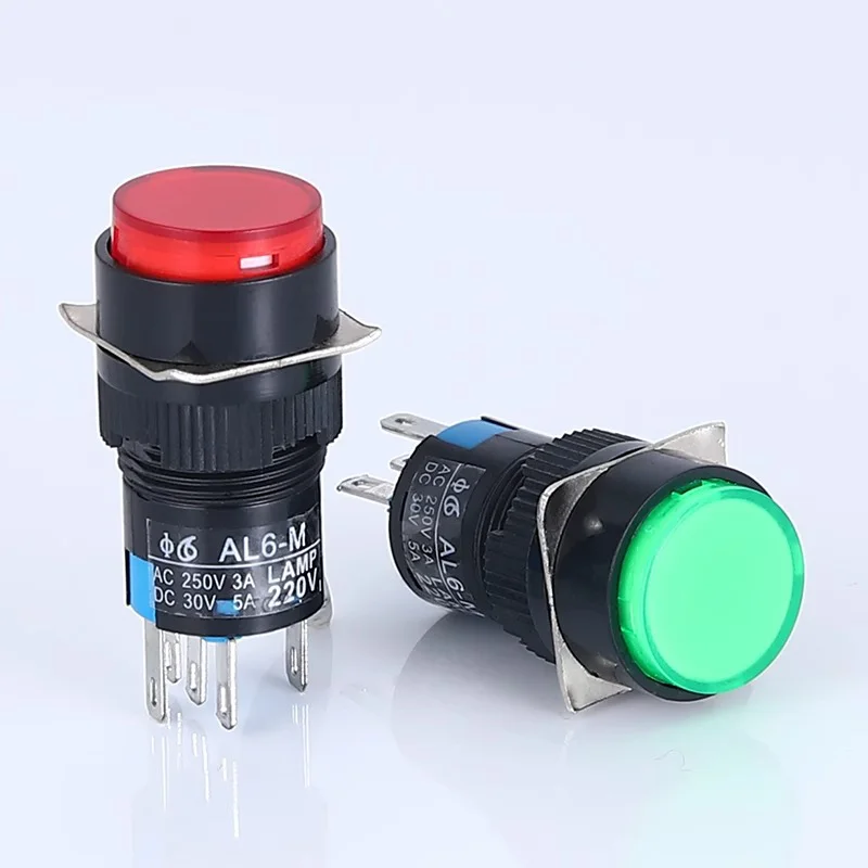 5PCS 16mm With Light 24V 5Pin Push Button Switch AB6 Small Round Self-Locking Self-Reset Start Up Switch 3A/250V Power Switch