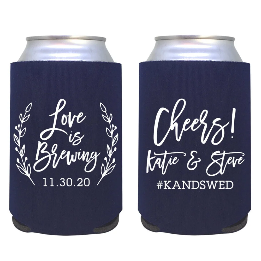 

custom wedding can cooler / personalized wedding favor / custom can coolie / love is brewing / wedding custom drink / beer huggi