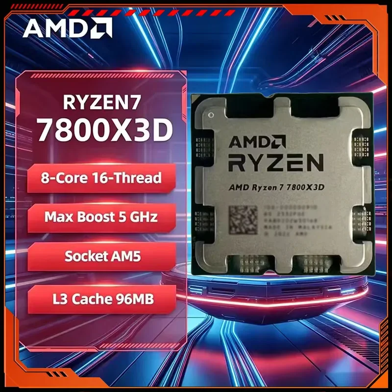 

AMD CPU Ryzen 7 7800X3D New R7 7800X3D 5.0 GHz 8-Core 16-Thread 5NM 96M 100-100000910 Socket AM5 Tray Without Cooler
