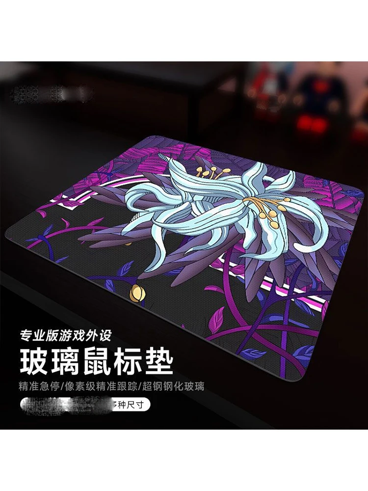 Dark Flowers Glass Pad without Lock Edge Mouse Pad Simple Text Mouse Pad Student Desk Mat Computer Mouse Mat Laptop Deskmat