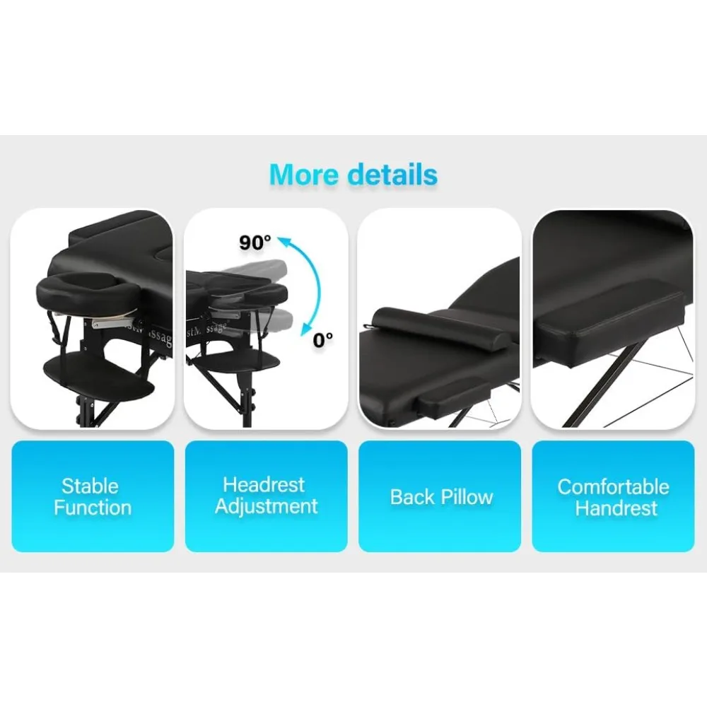 سرير صالون محمول قابل للتعديل مع نصف مسند وقماش أكسفورد، سرير رموش من جلد البولي يوريثان بعسر 30 للاستخدام في المنتجعات الصحية