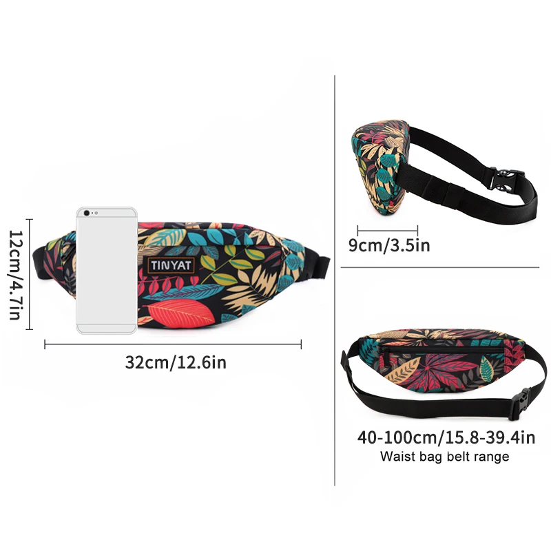 TINYAT Men Fashion Leaf Pattern Multi-functional Waterproof Outdoor Riding Sports Waist Pack Chest Bags Daily use