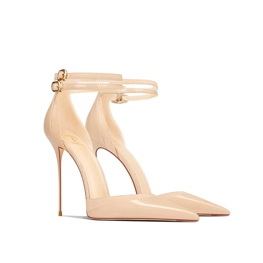 

Nude Patent Leather Pointed Toe Stiletto Heels for Women 2025 Fall New Elegant Comfortable Shoes
