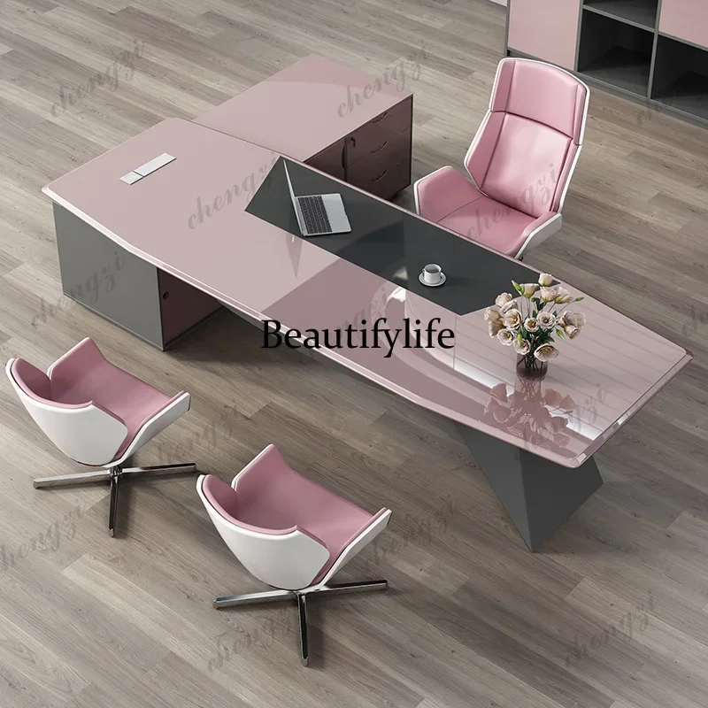 B573 Painted Beautiful Office Desk Colorful Supervisor Manager Bench Office Desk Creative Boss Office Furniture Der Schreibtisch