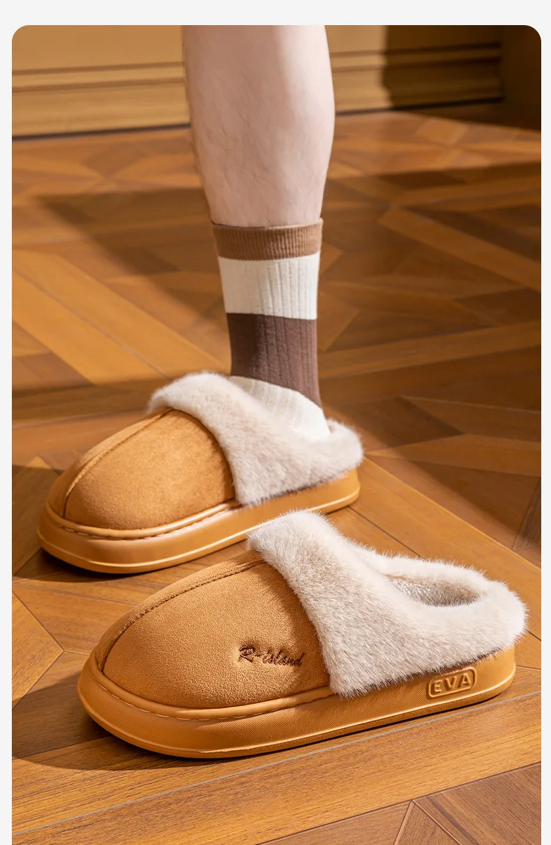 Shevalues Winter-Hausschuhe mit Plüschfutter für Damen, dicke Sohle, rutschfest, für den Innenbereich, bequeme Hausschuhe mit Fellbesatz. – Detail 20