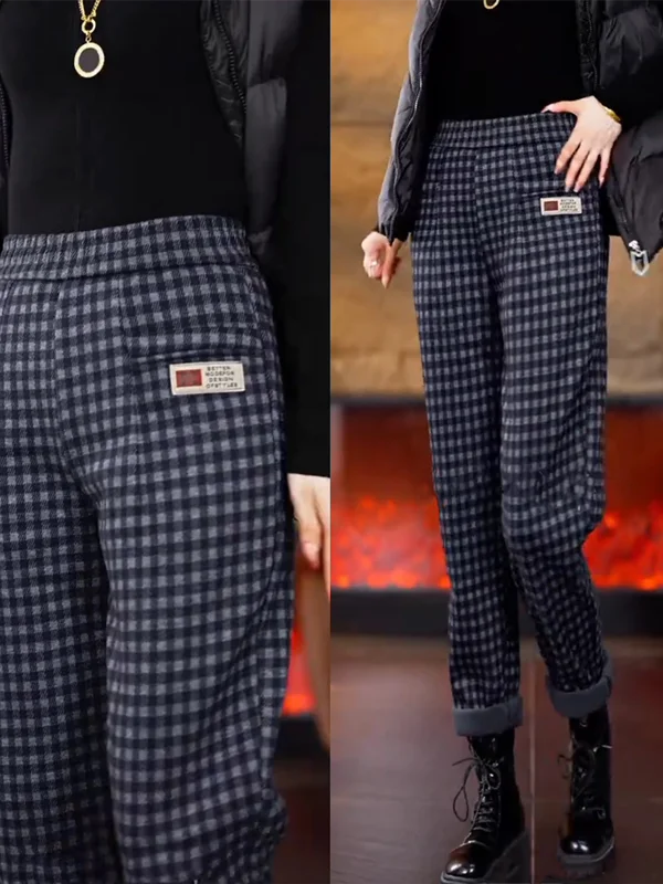 

Шерстяные повседневные брюки в клетку с высокой талией, женские брюки на подкладке, осень-зима, новые корейские брюки для поездок на работу и ветер
