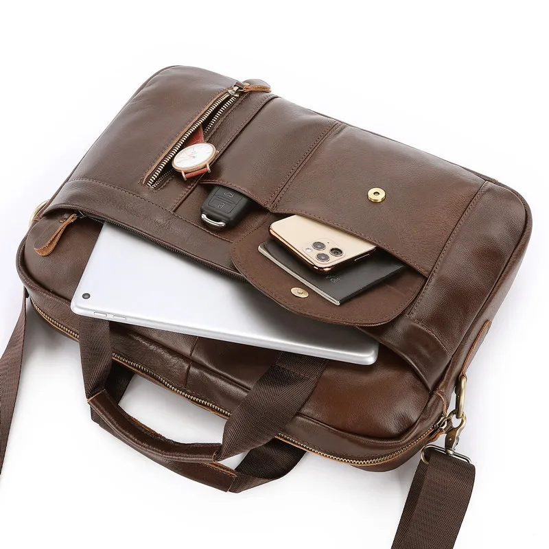 2023 Genuine Leather Business Messenger Bag Men Shoulder Bag Vintage Male Casual Totes Handbag Cowhide Crossbody Bag Men