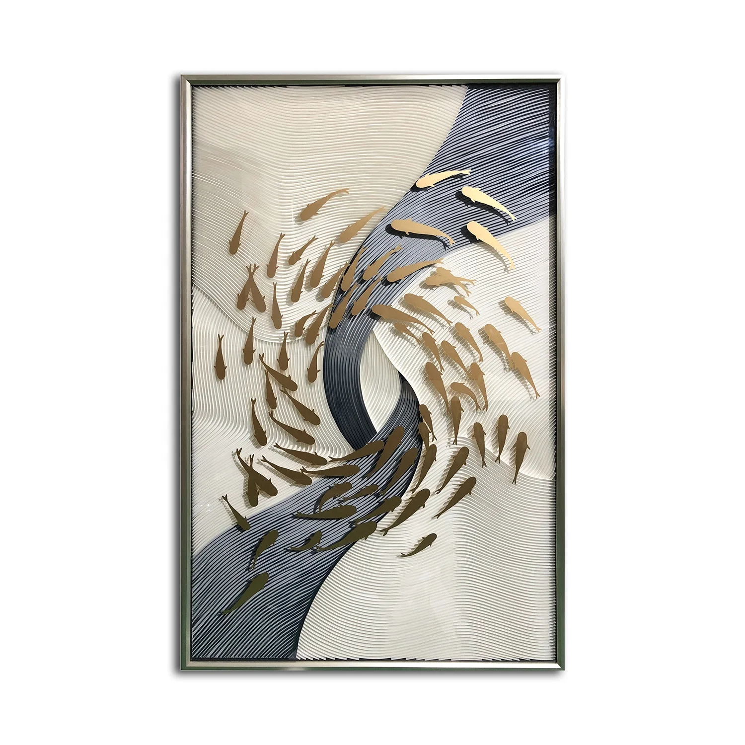 Wholesale fish gold foil handmade paper 3D mural art hotel decorative painting