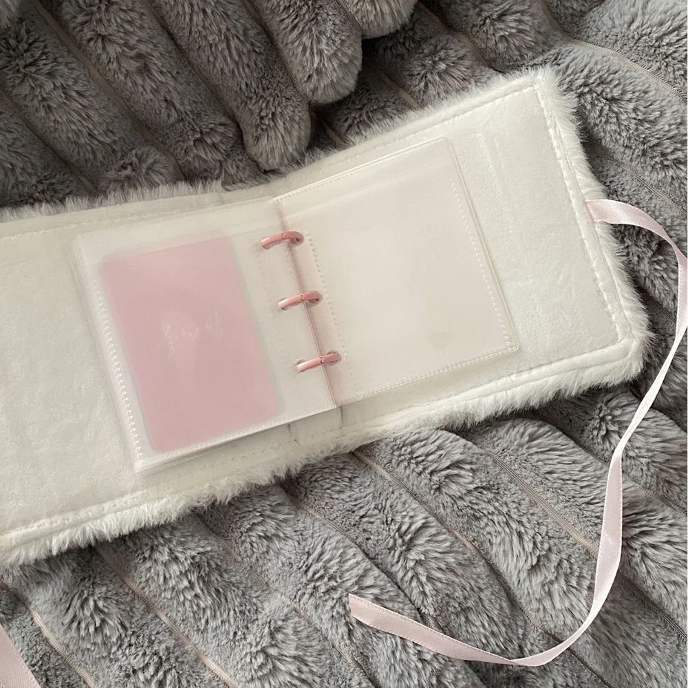 Ribbon‑Tie Plush Photocard Album, Star Embroidered 30‑Page Card Binder, Portable Kpop Idol Photo Card Collection Gift