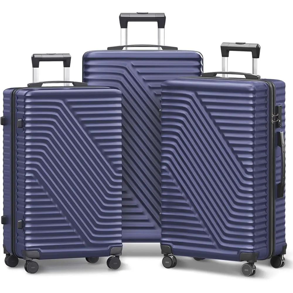 

Набор из 3-х чемоданов с жестким корпусом, колесами 360°, замком TSA, легким ABS-пластиком, ручная кладь (синий)
