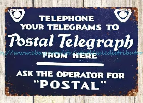 interior design telephone POSTAL TELEGRAPH metal tin sign