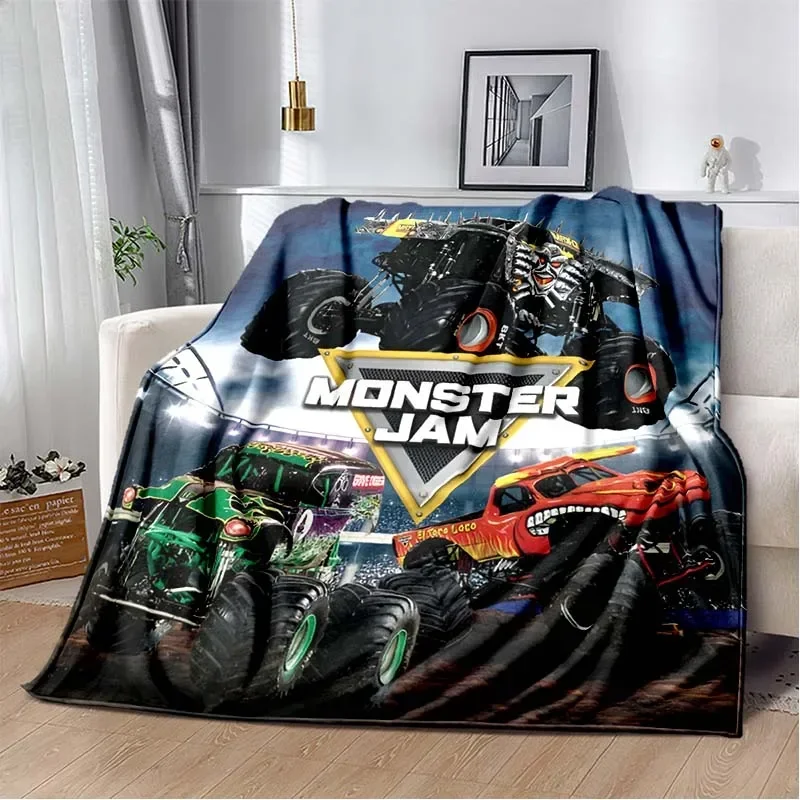 3D Monster Jam Monster Truck Cartoon Flannel Soft Throw Blanket Boys Bedroom Sofa Bed Warm Throw Blanket Picnic