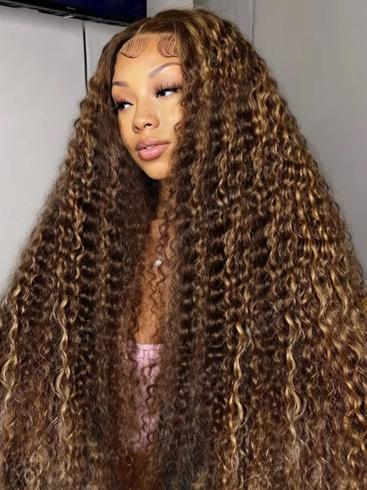 40 42 Inch 4/27 Curly Ombre Highlight 13x4 Lace Front Human Hair Deep Wave 13x6 Lace Frontal Wig Brazilian 250 Density For Women