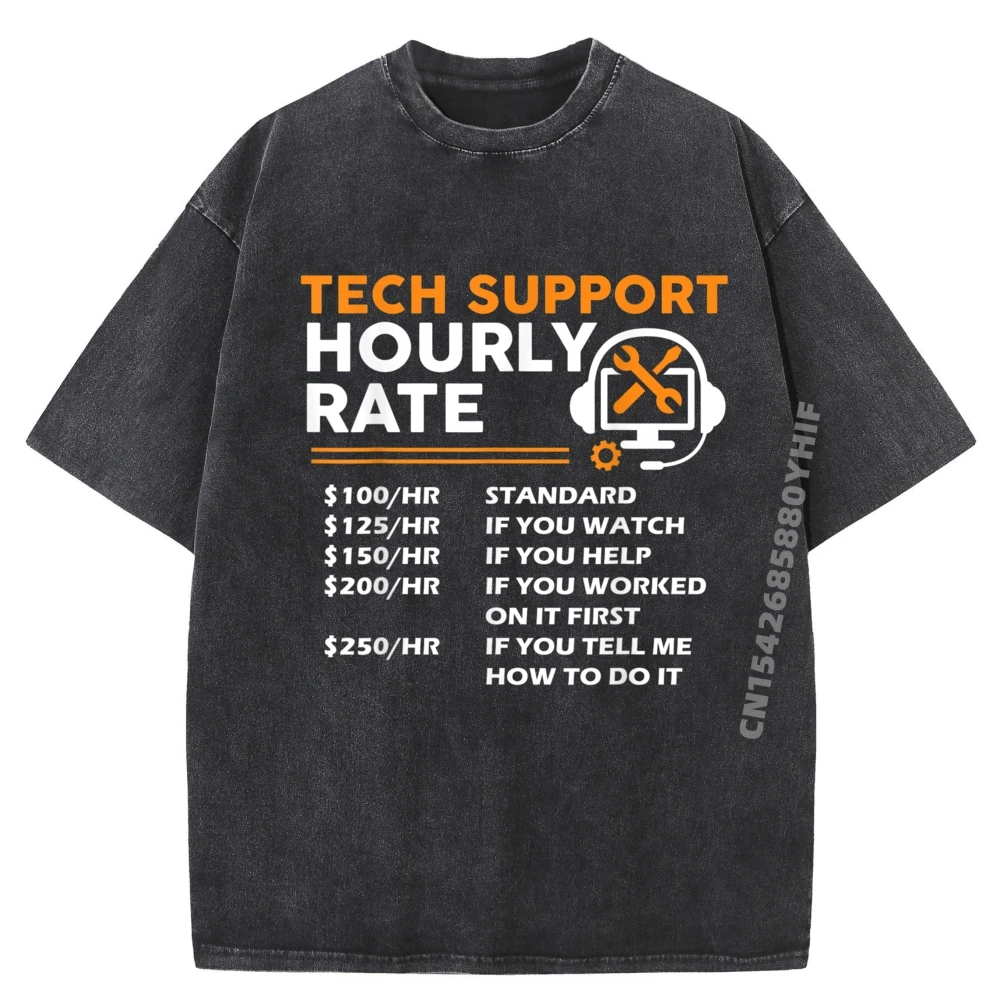 

Техническая поддержка Hourly Rate It Engineer Tech Computer Geek Grpahic Футболка Мужская одежда Винтажная стираная рубашка Простой стиль