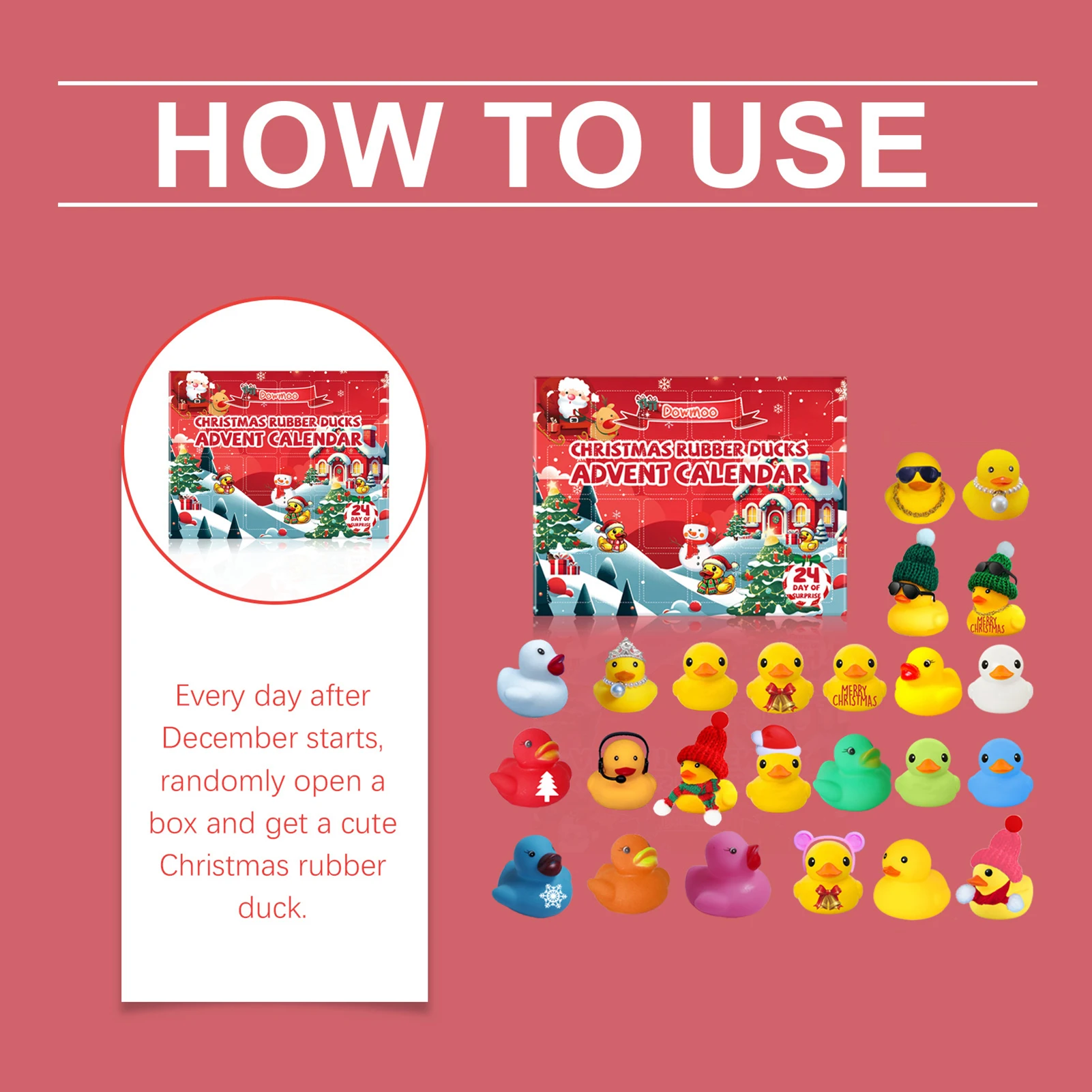 24pcs Rubber Duck Advent Calendar Desktop Auto Decoration Ducks Bath Toys Xmas Gifts for Decoration